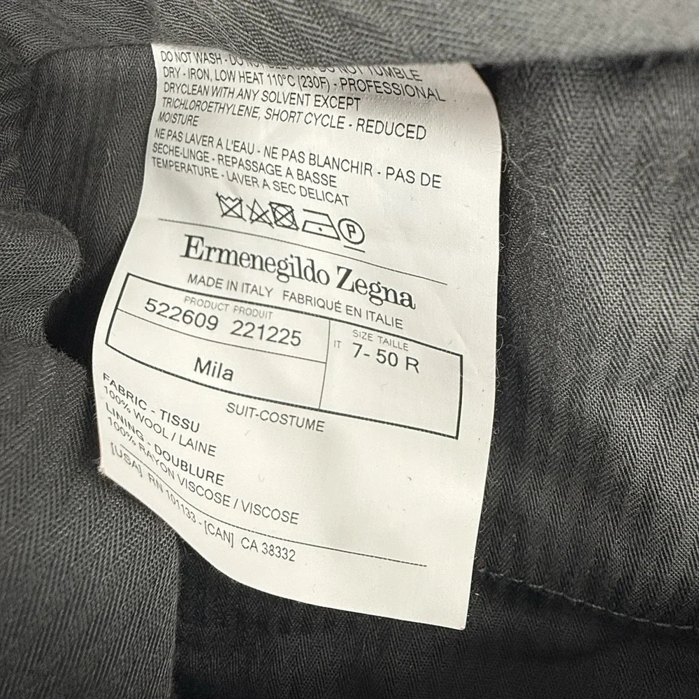Ermenegildo Zegna Mila Dress Pants Mens Size 50R Gray Wool Italy Flat Front 40L